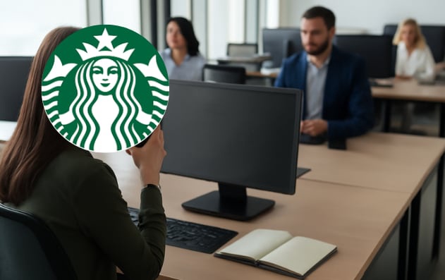 La jornada laboral en México de 40 horas aún no comienza a aplicarse, mientras que en Starbucks los empleados plenean renunciar porque les aumentaron los días de trabajo presenciales de 3 a 4. / Starbucks. / Imagen ilustrativa hecha con IA (Chatgpt).