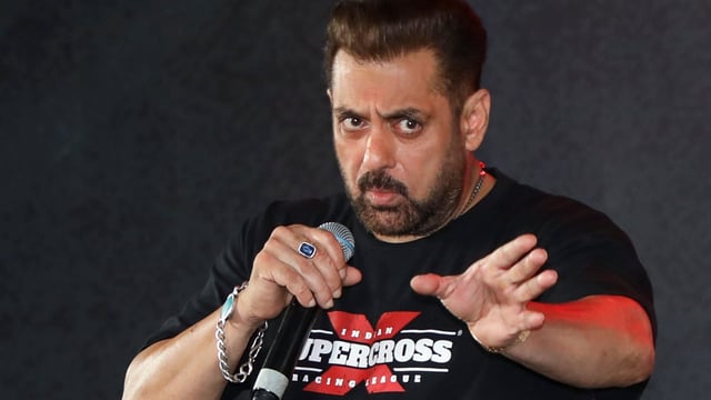 Actor and brand ambassador of Indian Supercross Racing League (ISRL) season 2 Salman Khan during unveiling of the league's official jersey and trophy, in Mumbai, Wednesday, July 16, 2025. (PTI Photo)