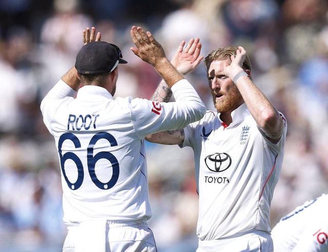 Cricket - International Test Match Series - Third Test - England v India - Lord's Cricket Ground, London, Britain - July 12, 2025 England's Ben Stokes celebrates with Joe Root after taking the wicket of India's Nitish Kumar Reddy, caught out by Jamie Smith Action Images via Reuters/Peter Cziborra