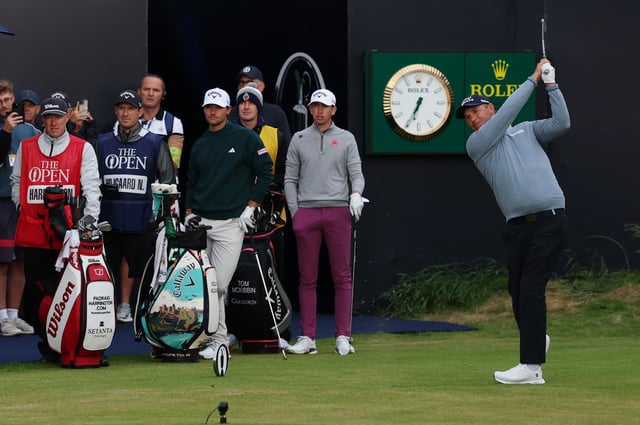 Golf - The 153rd Open Championship - Royal Portrush Golf Club, Portrush, Northern Ireland, Britain - July 17, 2025 Ireland's Padraig Harrington hits his tee shot on the 1st hole during the first round REUTERS/Paul Childs