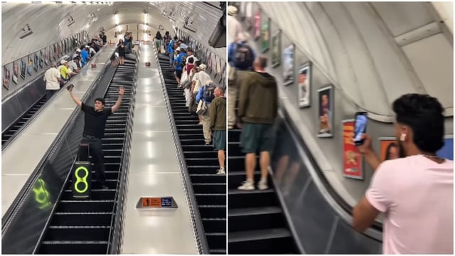 Man performs Bhangra on London Underground escalator (Photos: daweed.zet/Instagram)