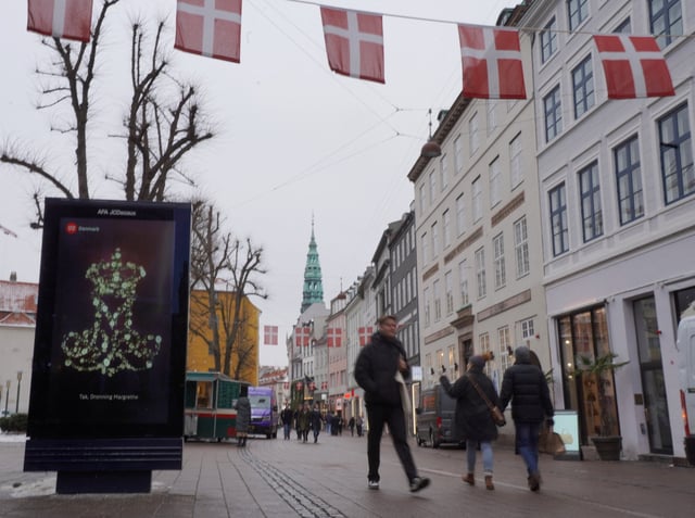 Danish flags fly above the streets in the centre of Copenhagen, Denmark, January 9, 2024. REUTERS/Tom Little/File Photo