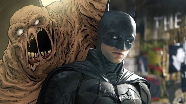 Comic drawing of Clayface and Robert Pattinson as Batman in The Batman