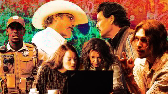 Micheal Ward, Joaquin Phoenix, Pedro Pascal, Emma Stone, Deirdre O&#39;Connell, and Austin Butler.