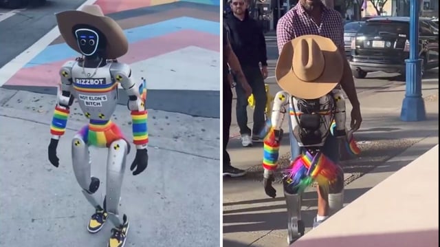 The robot was spotted weaving through traffic and engaging passersby on the streets of LA.