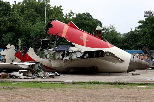 Wreckage of the Air India Boeing 787-8 Dreamliner plane sits on the open ground, outside Sardar Vallabhbhai Patel International Airport, where it took off and crashed nearby shortly afterwards, in Ahmedabad, India July 12, 2025. REUTERS/Amit Dave/File Photo
