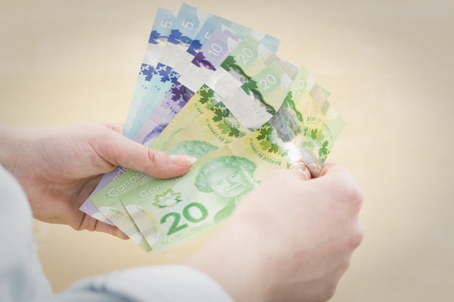 Teenage girl's (16-17) holding Canadian dollars
