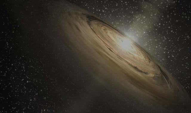 An artist’s impression of dust and tiny grains in a protoplanetary disc surrounding a young star. NASA/JPL-Caltech