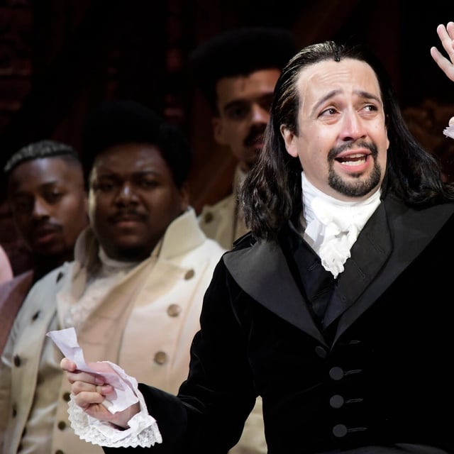 Lin-Manuel Miranda, composer and creator of the award-winning Broadway musical, Hamilton, offers a message of gratitude after receiving a standing ovation at the end of the play's premiere held at the Santurce Fine Arts Center, in San Juan, Puerto Rico, Jan. 11, 2019. (AP Photo/Carlos Giusti, file)