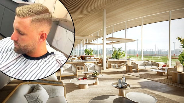 United’s new training ground will include a recreational area and a dedicated room where players, such as Luke Shaw, inset, can get their hair cut