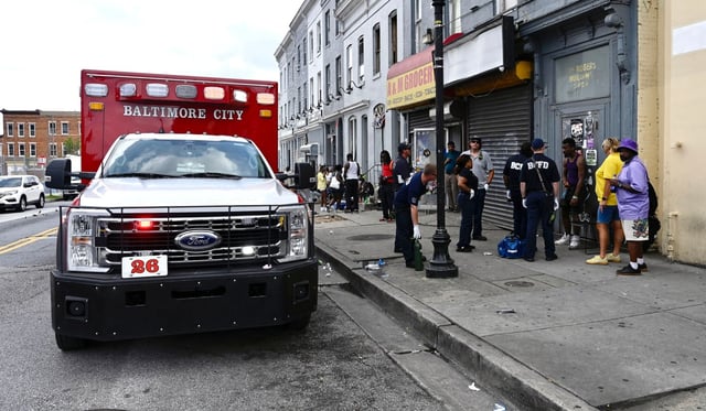 BCFD paramedics checking on a person at North and Pennsylvania Avenues. He was later transported to an area hospital. Penn North saw a dramatic number of overdoses Thursday.