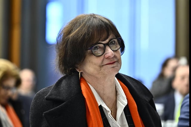 Deborah Lyons, Special Envoy on Preserving Holocaust Remembrance and Combatting Antisemitism, listens during an event commemorating the 80th anniversary of the Liberation of Auschwitz, in the Parliamentary Precinct in Ottawa, on Friday, Jan. 24, 2025.