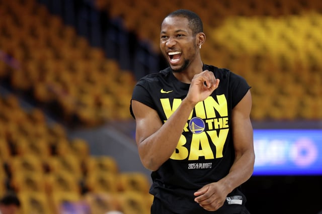 Jonathan Kuminga of the Golden State Warriors reacts before the game against the Minnesota Timberwolves in Game 4 of the Western Conference second-round NBA playoffs at Chase Center on May 12, 2025, in San Francisco.