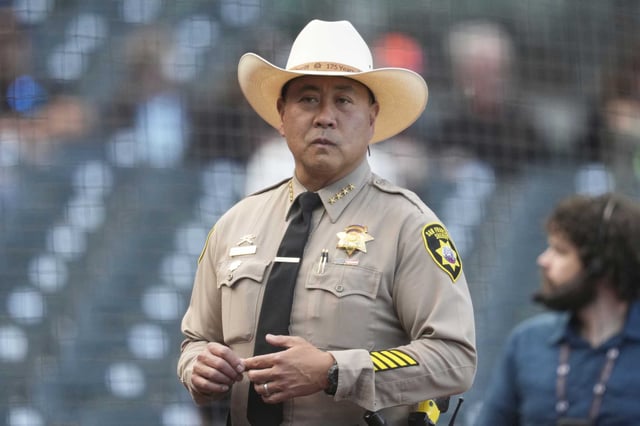 San Francisco Sheriff Paul Miyamoto attends a game between the San Francisco Giants and the Philadelphia Phillies in San Francisco on July 8, 2025. 