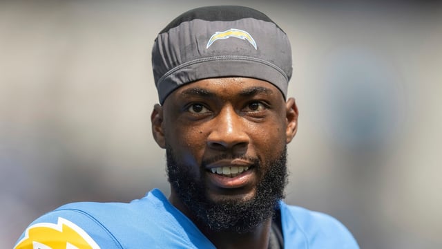 FILE - Los Angeles Chargers wide receiver Mike Williams walks before an NFL football game against the Miami Dolphins, Sept. 10, 2023, in Inglewood, Calif. (AP Photo/Kyusung Gong, File)
