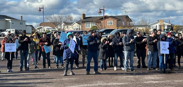  Some of the 150 people who attended a November 2023 rally in support of laid-off Donkin Mine workers in the parking lot of the Glace Bay Miners Museum.