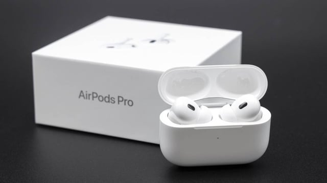 Product shot of Apple AirPods Pro 2nd generation inside the charging case next to the packaging box. Dallas police Sr. Cpl. Le Chau has been placed on administrative leave after he was accused of stealing nearly $38K worth of products from three Apple Store locations in Dallas.