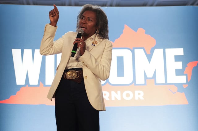 Republican Virginia gubernatorial candidate Winsome Earle-Sears during a campaign event in Vienna, Va., on July 1, 2025.