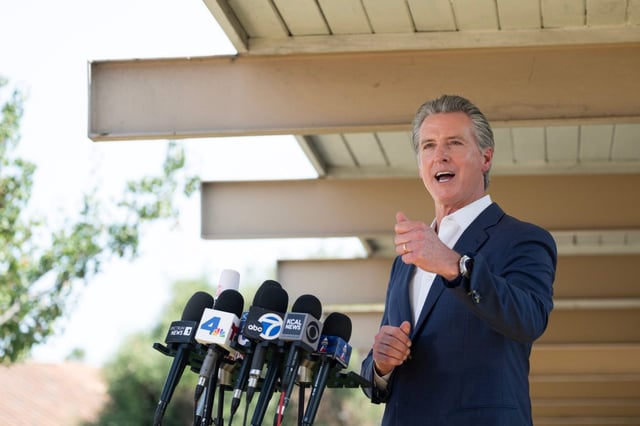 Gov. Gavin Newsom addresses the federal government’s demobilization of 2,000 National Guard members, as well as the effect of immigration raids across California during a press conference in Downey on Wednesday, July 16, 2025. (Photo by Drew A. Kelley, Press-Telegram/SCNG)