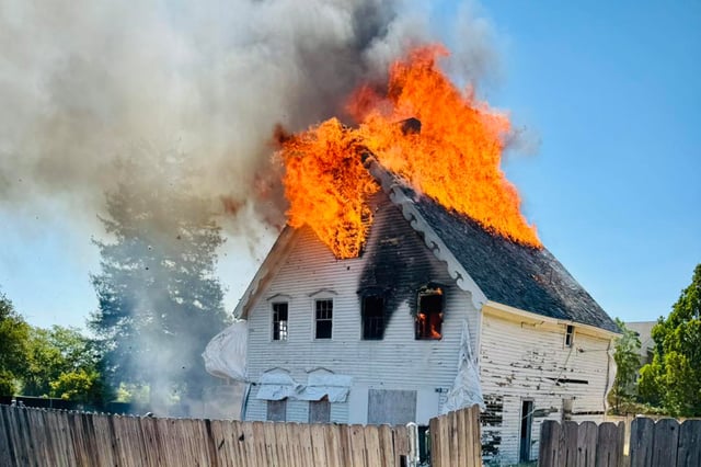 Firefighters battled a blaze at the Gold Rush-era “Harlan House” on July 16. 