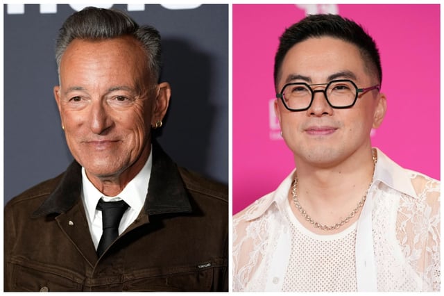 Bruce Springsteen, left, and Bowen Yang. (AP)