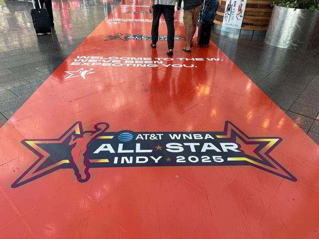 A view shows the WNBA All-Star Game logo inside the Indianapolis International Airport, in Indianapolis, Indiana, U.S. July 16, 2025. REUTERS/Amy Tennery/File Photo