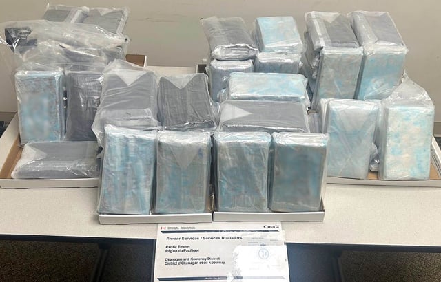  Submitted photo of bricks of cocaine totalling 70 kilograms seized from a pickup truck at the Osoyoos border crossing on June 11, 2025.