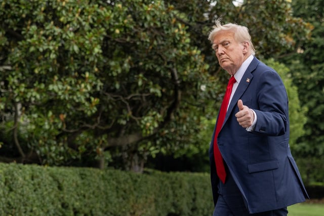 WASHINGTON, DC - JULY 13:  U.S. President Donald Trump walks into the White House on July 13, 2025 in Washington, DC. President Trump and first lady Melania Trump spend the afternoon attending the final match of the FIFA Club World Cup at MetLife Stadium in East Rutherford, New Jersey. (Photo by Tasos Katopodis/Getty Images)