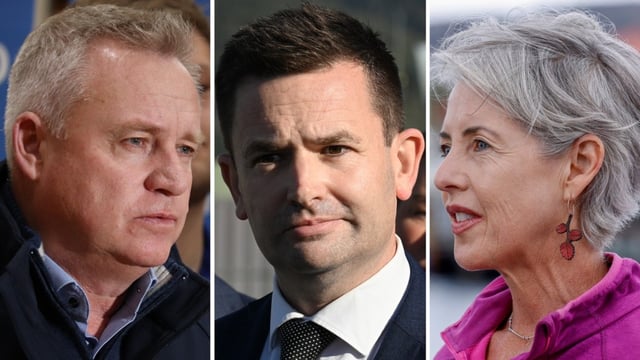 Tasmanian Liberal leader Jeremy Rockliff, Tasmanian Labor leader Dean Winter, and leader of the Tasmanian Greens Rosalie Woodruff (Image: AAP)