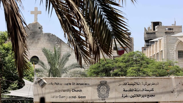 A view of the damage to the Holy Family church in Gaza City following an Israeli strike on the church, in the Zeitoun neighborhood of Gaza City