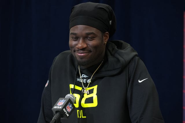 Feb 26, 2025; Indianapolis, IN, USA; Texas A&M defensive lineman Shemar Stewart (DL68) during the 2025 NFL Scouting Combine at the Indiana Convention Center. Mandatory Credit: Kirby Lee-Imagn Images/File Photo