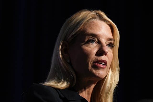 Attorney General Pam Bondi speaks at a news conference at the Drug Enforcement Administration, Tuesday, July 15, 2025, in Arlington, Va.