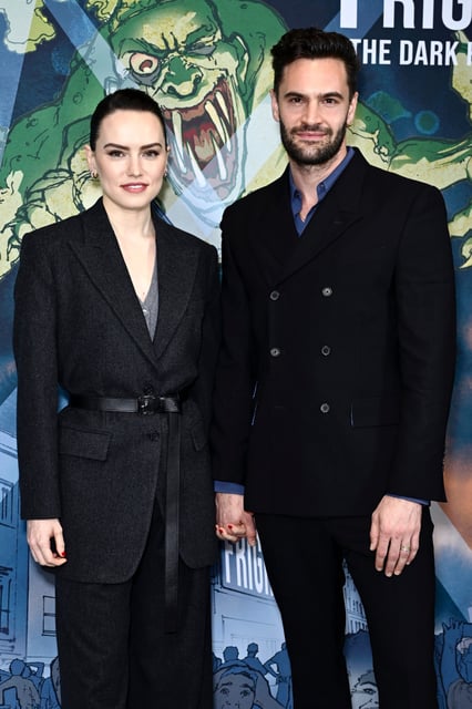 Tom Bateman, right, and wife Daisy Ridley attend the "Magpie" U.K. premiere during FrightFest 24 at the Odeon Luxe West End in London on Nov. 1, 2024.