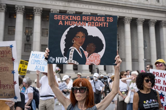 NEW YORK, UNITED STATES - JULY 17: People take part in &#34;Good Trouble Lives On&#34; rally and march to commemorate the fifth anniversary of the death of former U.S. congressman and civil rights leader John Lewis and to denounce the Trump administration&#39;s immigrations polices in New York, U.S , on July, 17, 2025. (Photo by Mostafa Bassim/Anadolu via Getty Images)