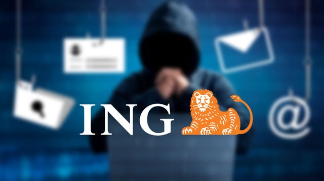 Betrüger vorm Computer mit ING-Logo
