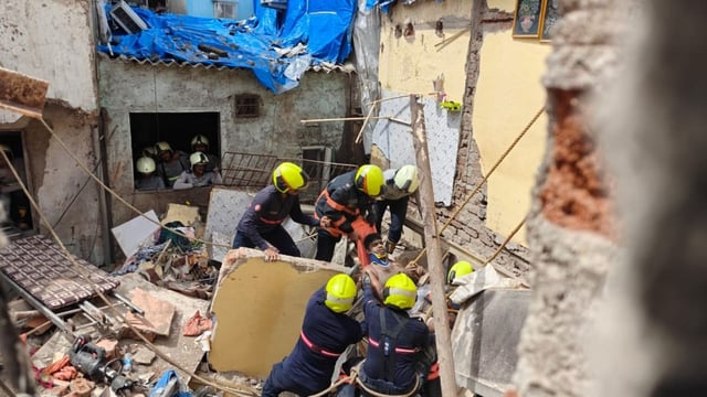 Earlier in the day at least seven people were feared trapped after a portion of a chawl collapsed in Mumbai's Bandra today morning, as per officials.