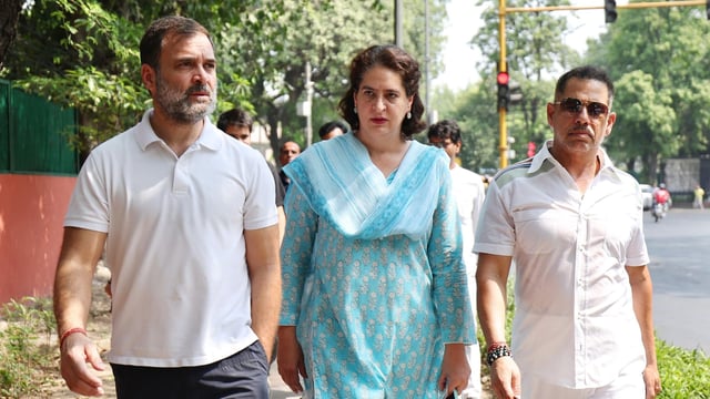 Congress leader Rahul Gandhi calls ED chargesheet against Robert Vadra as 'political witch-hunt'.