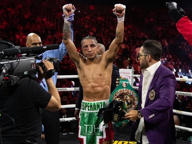 Mario Barrios expondrá por tercera vez el título wélter del CMB el sábado ante Manny Pacquiao. Foto: Premier Boxing Champions.