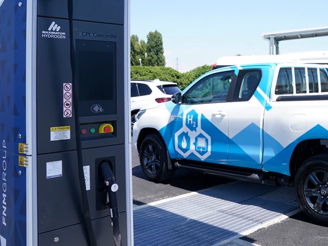 Italy Daily Life 2025 MILAN, ITALY - JUNE 30: A view of the first hydrogen refueling station for automotive use in Lombardy on June 30, 2025 in Milan, Italy.