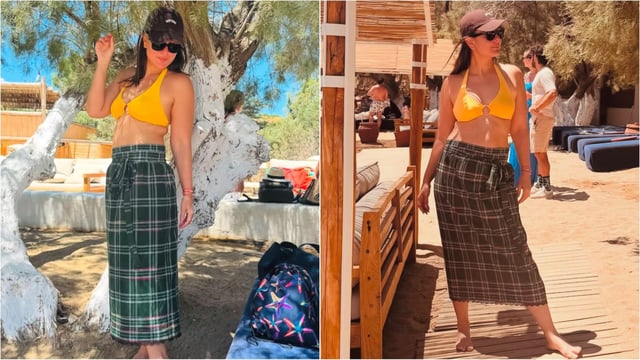 Kareena Kapoor rocks a chic beach look with a lungi twist in Greece. 