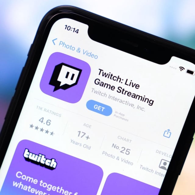 The Twitch app within Apple's app store.