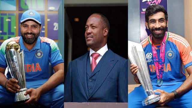 Rohit Sharma, Brian Lara, Jasprit Bumrah | Image:  ANI
