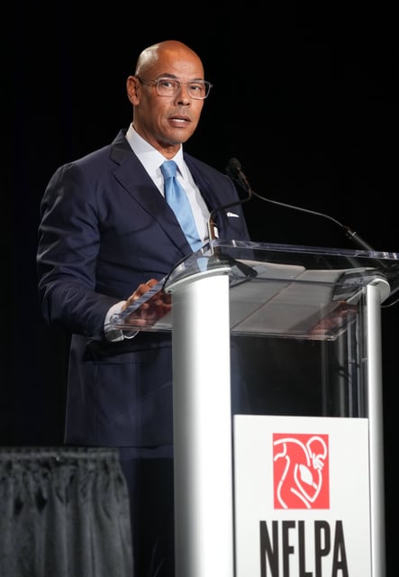 Former NFLPA executive director Lloyd Howell speaks during the NFLPA press conference in advance of Super Bowl LIX at the New Orleans Convention Center.