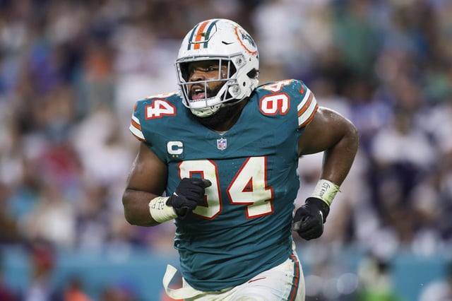 Dec 24, 2023; Miami Gardens, Florida, USA; Miami Dolphins defensive tackle Christian Wilkins (94) looks on against the Dallas Cowboys during the second quarter at Hard Rock Stadium. Mandatory Credit: Sam Navarro-USA TODAY Sports/ File Photo