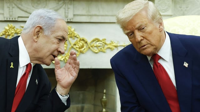 Trump and Netnayahu meet in the Oval Office in April. Photo: Kevin Dietsch/Getty Images