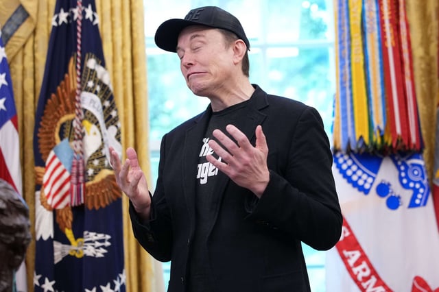 Tesla CEO Elon Musk speaks alongside President Donald Trump to reporters in the Oval Office of the White House on May 30, 2025, in Washington, D.C.