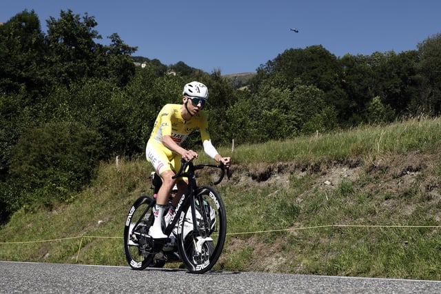 Cycling - Tour de France - Stage 13 - Loudenvielle to Peyragudes - Loudenvielle, France - July 18, 2025 UAE Team Emirates XRG's Tadej Pogacar in action during stage 13 REUTERS/Benoit Tessier