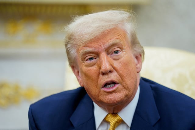 U.S. President Donald Trump speaks, as he meets with Bahrain's Crown Prince and Prime Minister Salman bin Hamad Al Khalifa (not pictured), in the Oval Office at the White House in Washington, D.C., U.S., July 16, 2025. REUTERS/Nathan Howard/File Photo