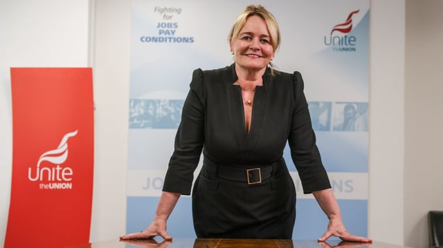 Sharon Graham in her office in London: she says the government must “believe in Britain”