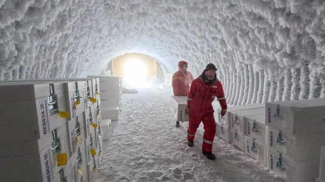 The ice core storage cave at the research station in Antarctica